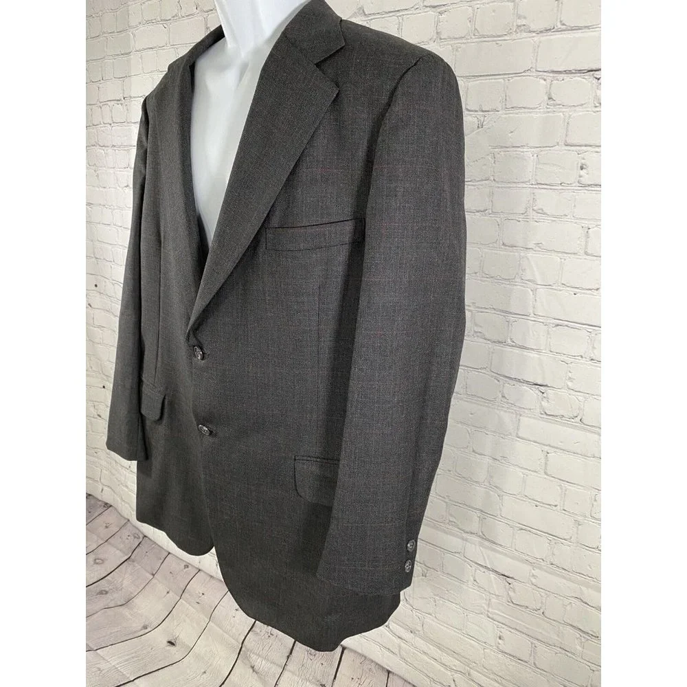 VTG Hand Made Elia Levi Gray Red Plaid 2 Button Blazer Jacket 44 *